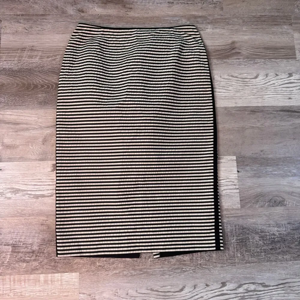 Lafayette 148 Striped Pencil Skirt Black Ivory Career Chic Size 4